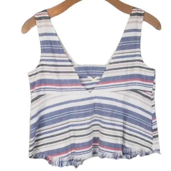 ZARA STRIPED FRAYED HEM TANK TOP MEDIUM - Picture 2 of 4